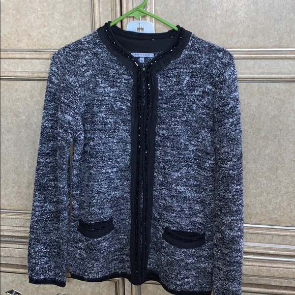 ANNE KLEIN SILK BLACK & GREY SWEATER - Picture 7 of 10